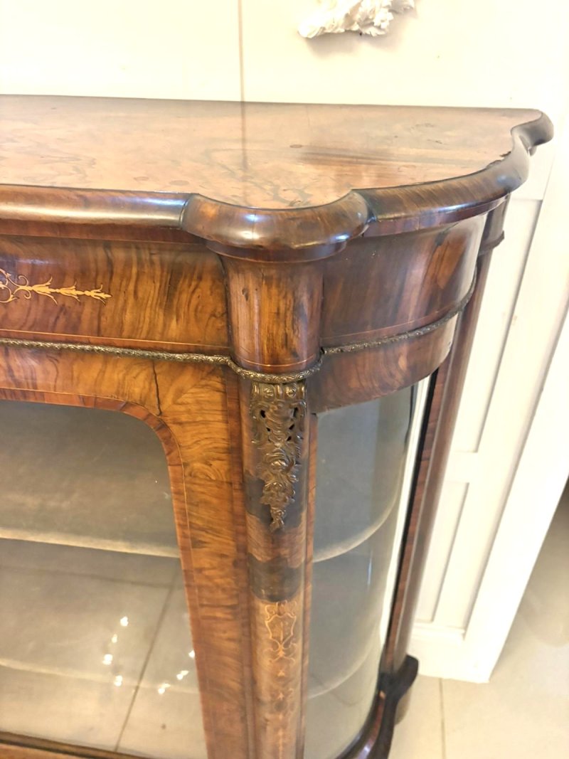 Antique Victorian Quality Burr Walnut Satinwood Inlaid Credenza/Side Cabinet
